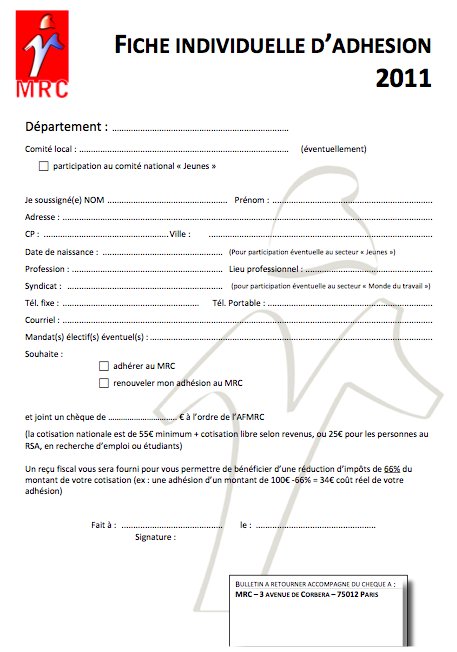 Bulletin d’adhésion au MRC (2011)