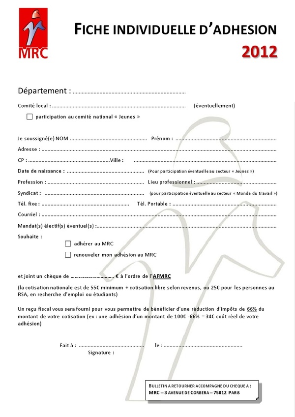 Bulletin d’adhésion au MRC (2012)