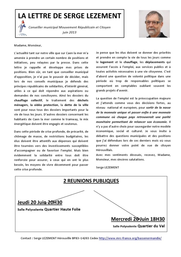 La lettre de Serge Lezement La lettre de Serge Lezement
