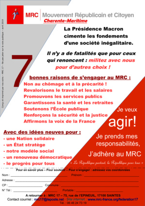 Avec le MRC 17, militons ensemble pour d’autres choix ! Avec le MRC 17, militons ensemble pour d’autres choix !