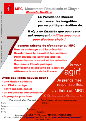 Avec le MRC 17, prendre ses responsabilités Avec le MRC 17, prendre ses responsabilités