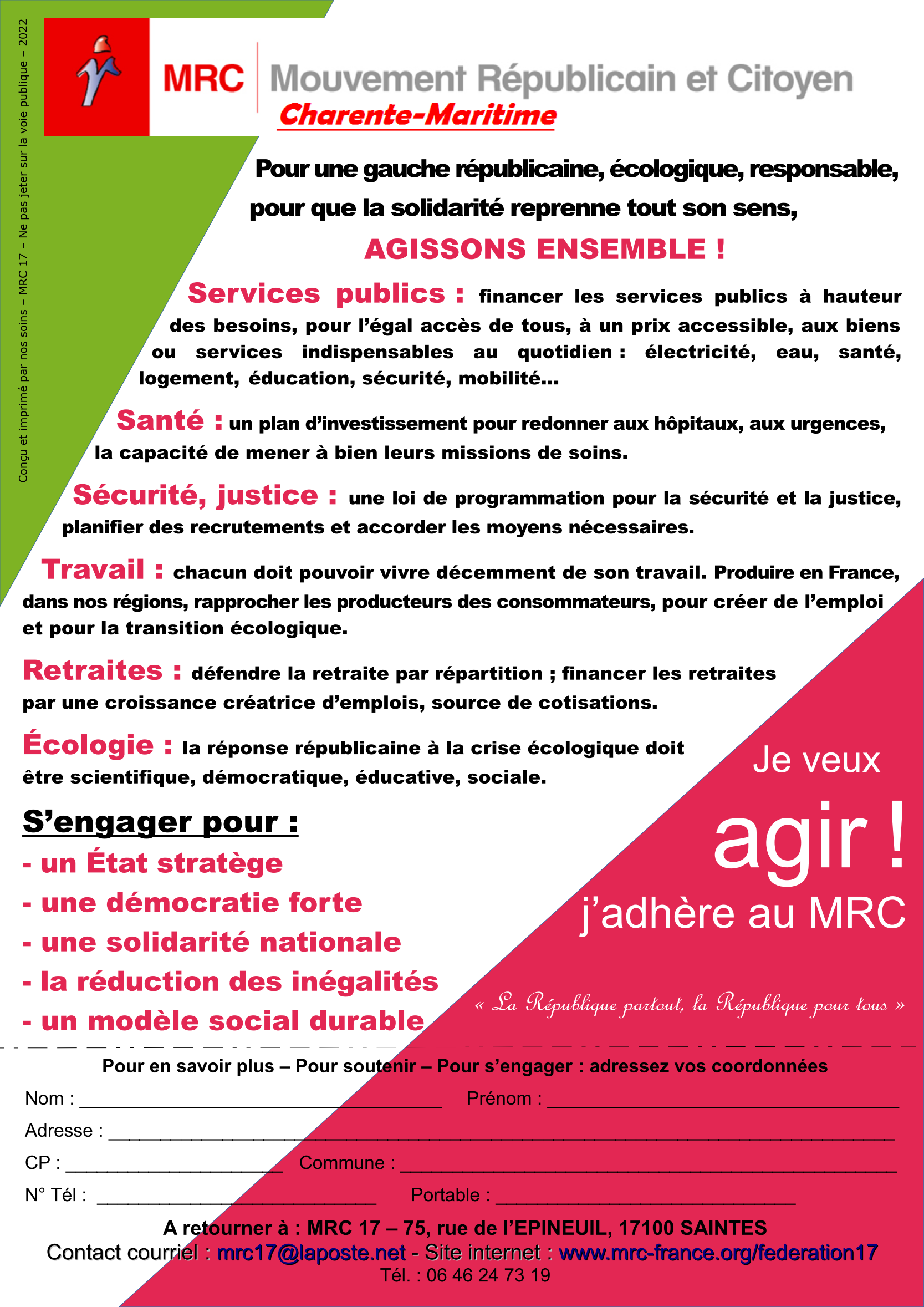 tract MRC 17 - 2022 - Pour une gauche républicaine, écologique, responsable