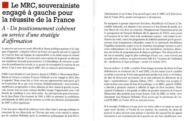 Le MRC, souverainiste de gauche pour la réussite de la France