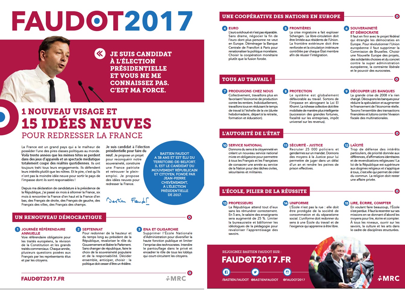Faudot 2017, le Nouveau visage de la Politique en 15 idées NEUVES
