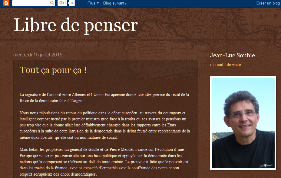 Le blog de notre Camarade Jean-Luc de l'Aude Le blog de notre Camarade Jean-Luc de l'Aude