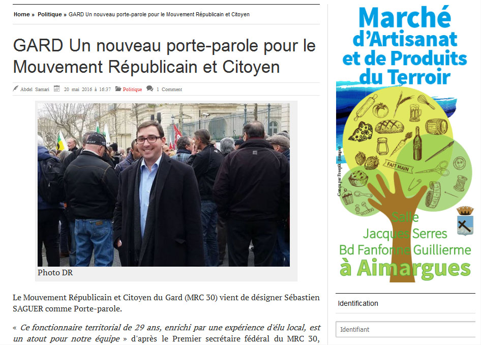 Objectif Gard consacre un article au nouveau Porte-Parole du MRC 30