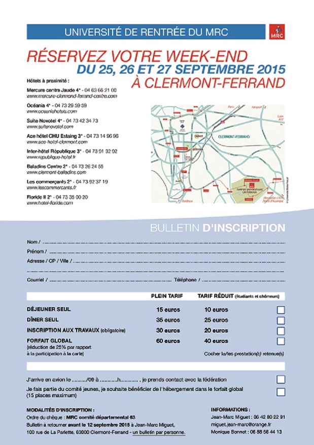 Université de rentrée 2015 du MRC : Pour la France et pour l'Europe, il y a une alternative ! Université de rentrée 2015 du MRC : Pour la France et pour l'Europe, il y a une alternative !