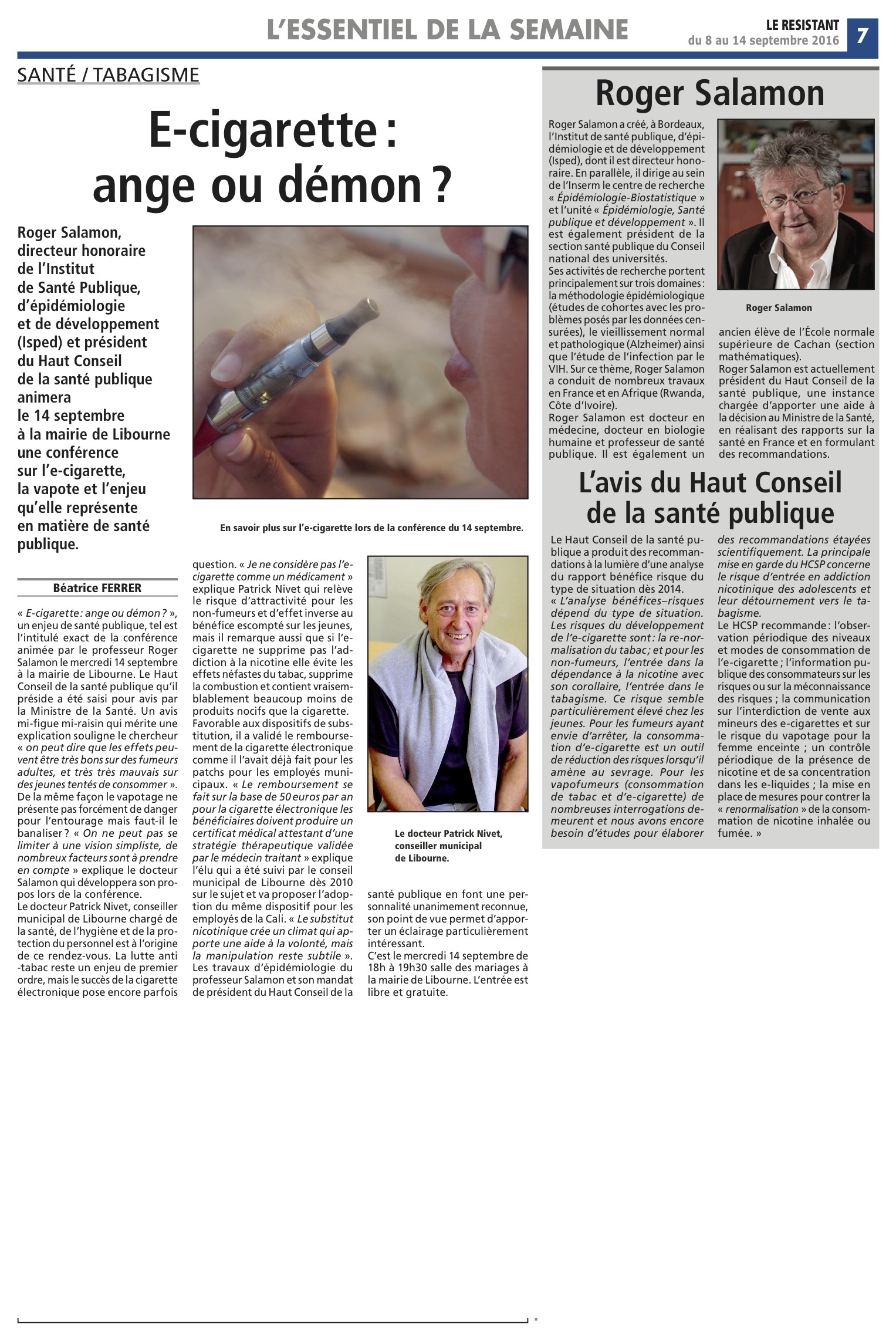 E-Cigarette:interview du Dr Patrick Nivet