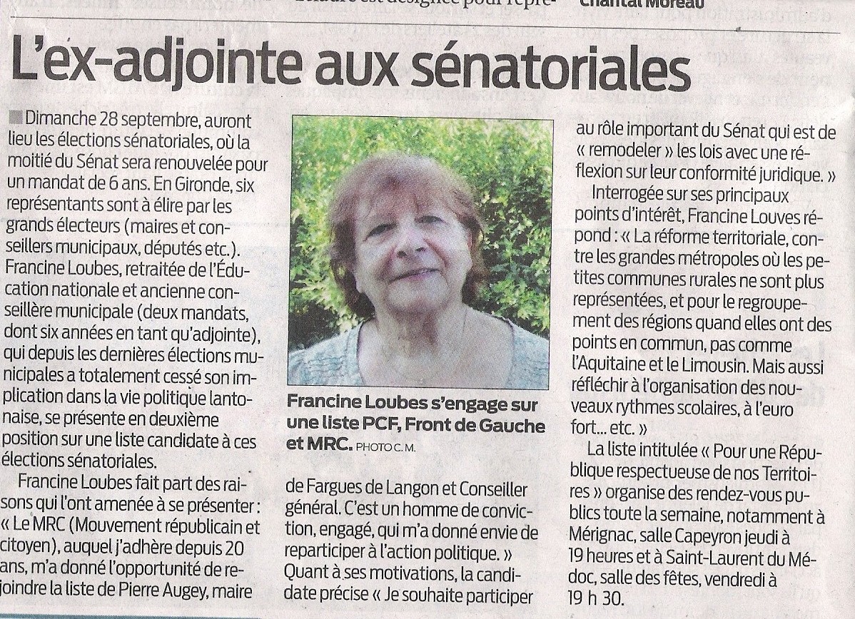 Au delà de la présence du MRC une candidate: Francine Loubes Au delà de la présence du MRC une candidate: Francine Loubes