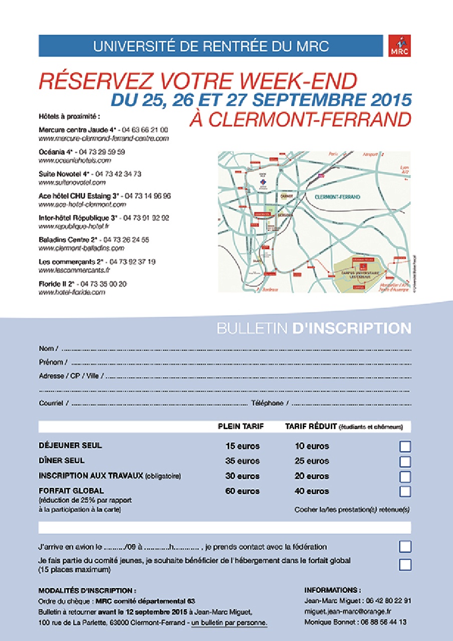 Université de rentrée 2015 du MRC : Pour la France et pour l'Europe, il y a une alternative ! Université de rentrée 2015 du MRC : Pour la France et pour l'Europe, il y a une alternative !