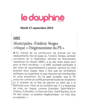 MRC Municipales : Frédéric Vergez critique "l'hégémonisme du PS" MRC Municipales : Frédéric Vergez critique "l'hégémonisme du PS"