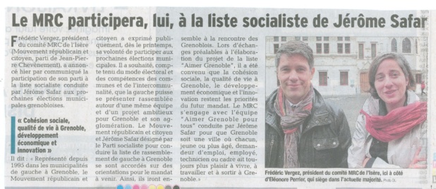  8 déc. 2013 Dauphiné libéré - Municipales : Grenoble 