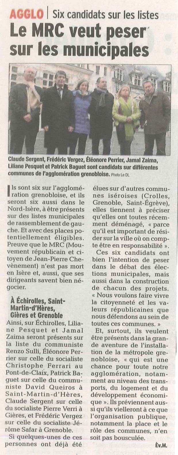 Municipales Agglo grenobloise : Le MRC veut peser sur les municipales