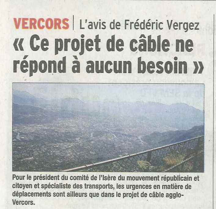 Bilan de la concertation du projet de transport par câble Fontaine-Vercors : ce n'est pas une priorité de notre agglomération!