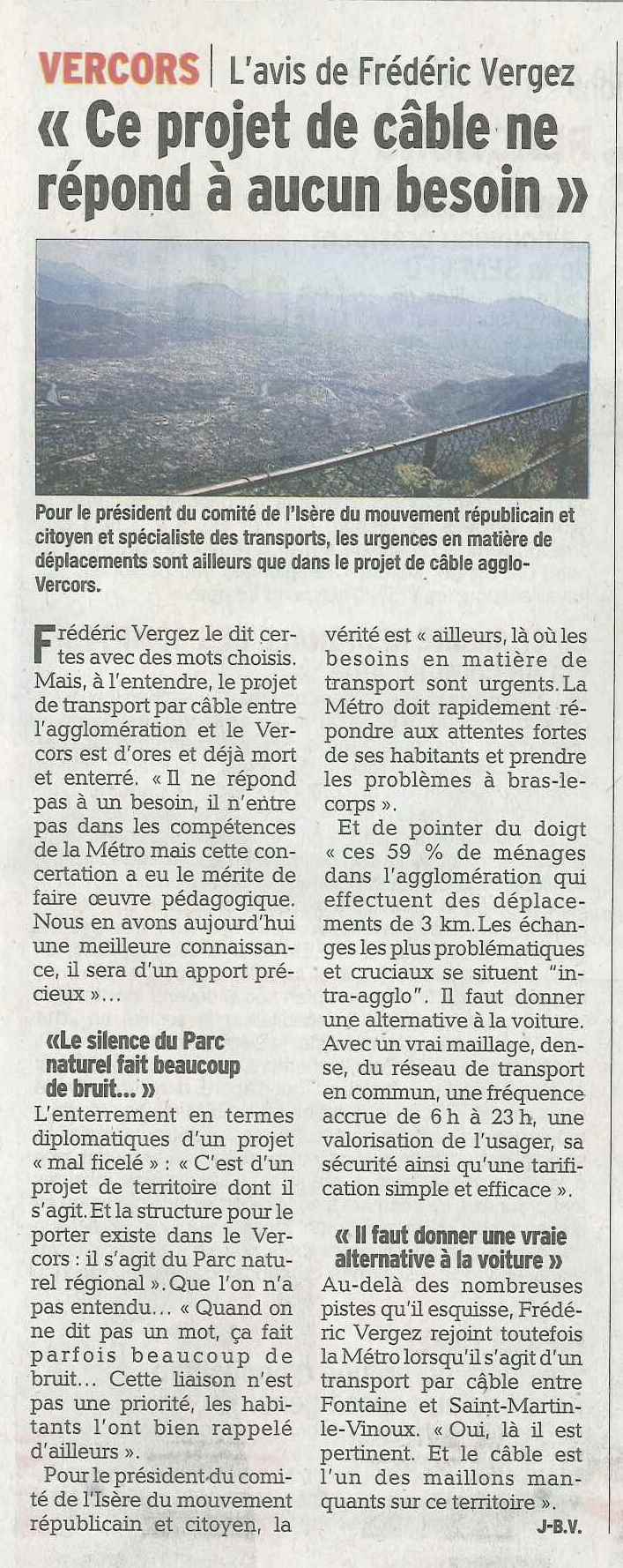 Bilan de la concertation du projet de transport par câble Fontaine-Vercors : ce n'est pas une priorité de notre agglomération!
