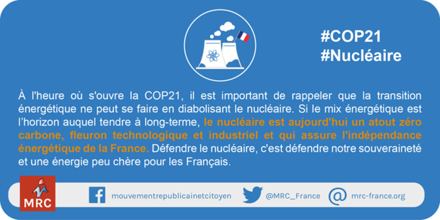 Le Mouvement Républicain et Citoyen défend le nucléaire