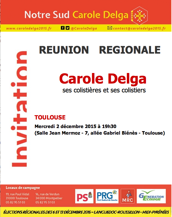 RÉUNION RÉGIONALE CE SOIR 19H30 À TOULOUSE RÉUNION RÉGIONALE CE SOIR 19H30 À TOULOUSE