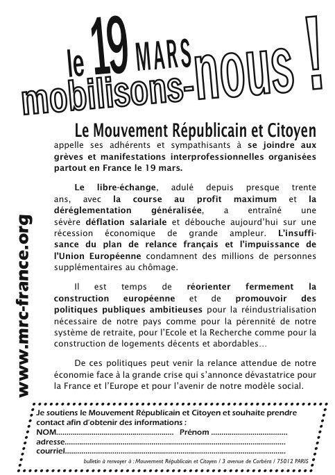 Téléchargez et distribuez le tract : "Le 19 mars, mobilisons-nous !" Téléchargez et distribuez le tract : "Le 19 mars, mobilisons-nous !"