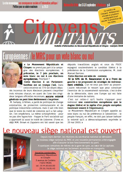 Citoyens Militants, mai-juin 2009