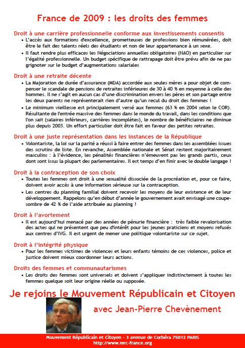 Téléchargez et distribuez le tract : "France de 2009 : constats sur la situation des femmes" Téléchargez et distribuez le tract : "France de 2009 : constats sur la situation des femmes"