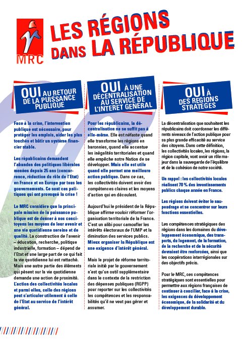 Téléchargez et distribuez le tract : "Les régions dans la République" Téléchargez et distribuez le tract : "Les régions dans la République"