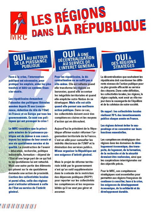 Téléchargez et distribuez le tract : "Les régions dans la République"