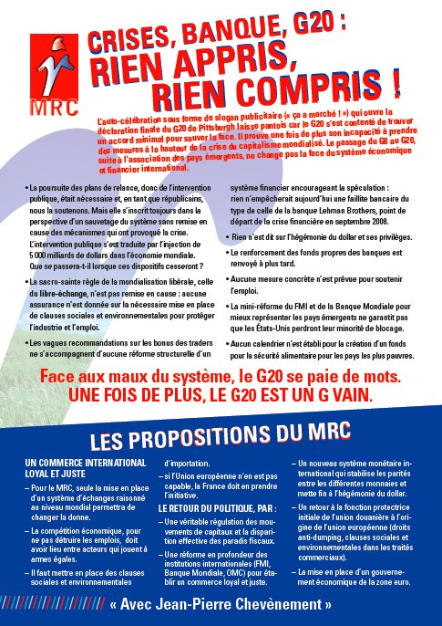 Téléchargez et distribuez le tract : "Crise, banque, G20 : rien appris, rien compris !" Téléchargez et distribuez le tract : "Crise, banque, G20 : rien appris, rien compris !"