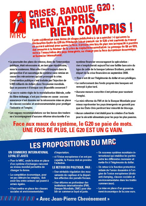 Téléchargez et distribuez le tract : "Crise, banque, G20 : rien appris, rien compris !"