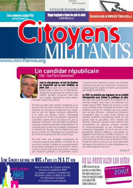 Téléchargez et distribuez le numéro de Citoyens Militants de mai 2010 Téléchargez et distribuez le numéro de Citoyens Militants de mai 2010