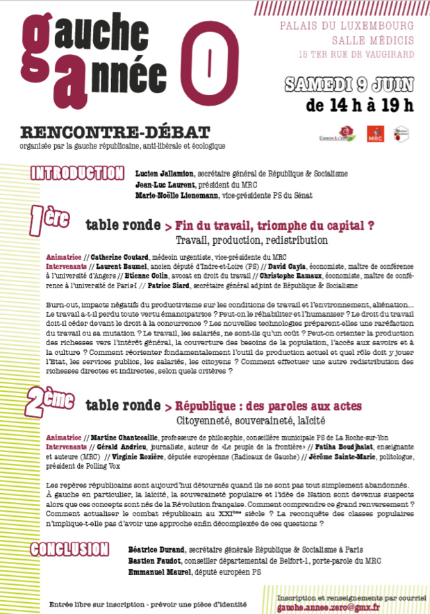 Samedi 9 juin : Initiative commune "Gauche, année zéro" Samedi 9 juin : Initiative commune "Gauche, année zéro"