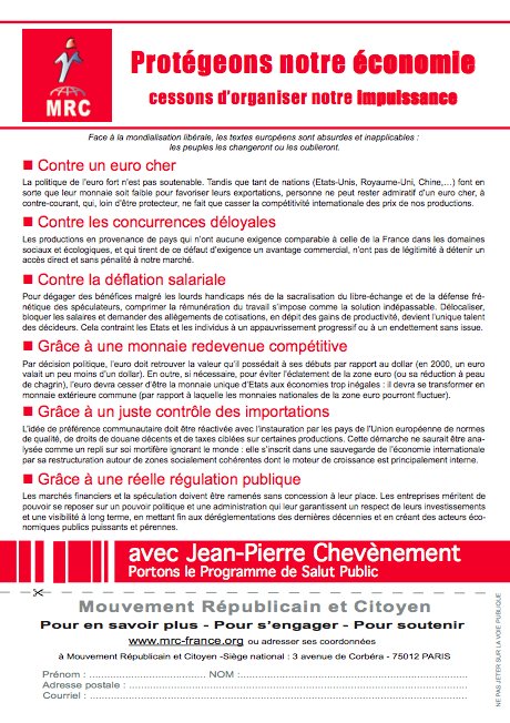 Tract "Protégeons notre économie" Tract "Protégeons notre économie"