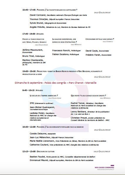 Programme de l'Université de rentrée "Nos Causes Communes"