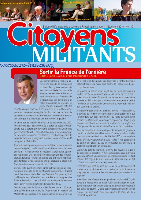Téléchargez et distribuez le numéro de Citoyens Militants de novembre 2010