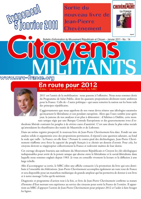 Téléchargez et distribuez le numéro de Citoyens Militants de janvier 2011 consacré à la sortie de "La France est-elle finie?"