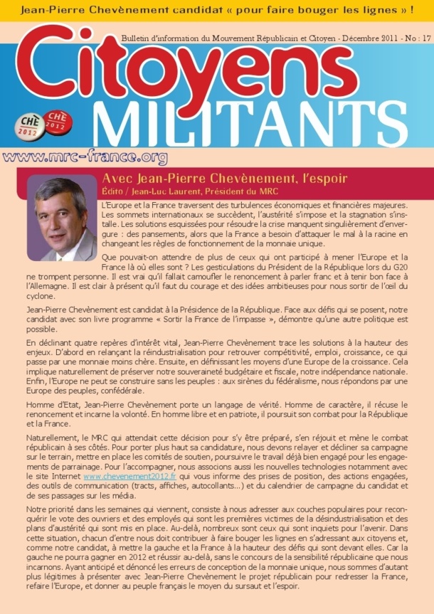 Téléchargez et distribuez le numéro de Citoyens Militants de décembre 2011 Téléchargez et distribuez le numéro de Citoyens Militants de décembre 2011