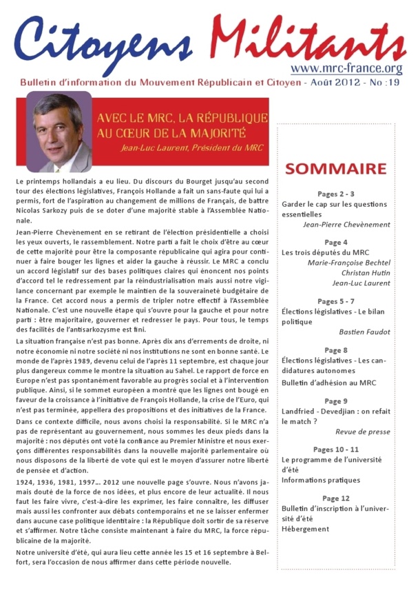 Téléchargez et distribuez le numéro de Citoyens Militants d'août 2012