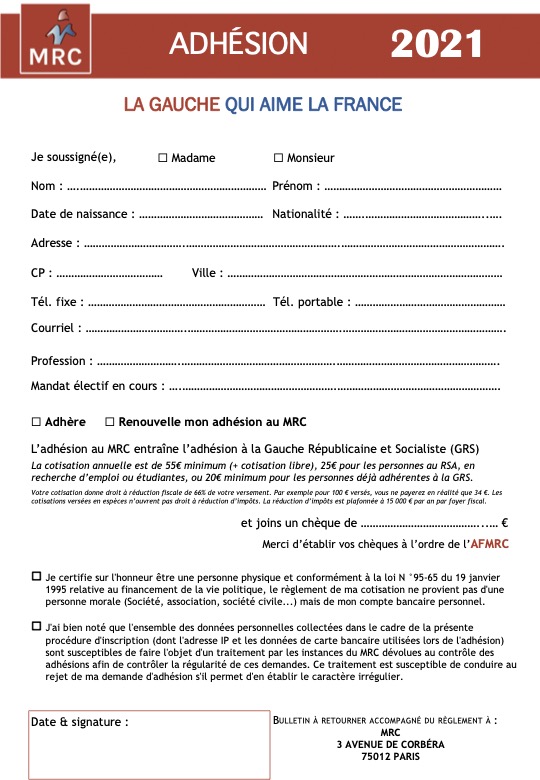 Bulletin d'adhésion 2021