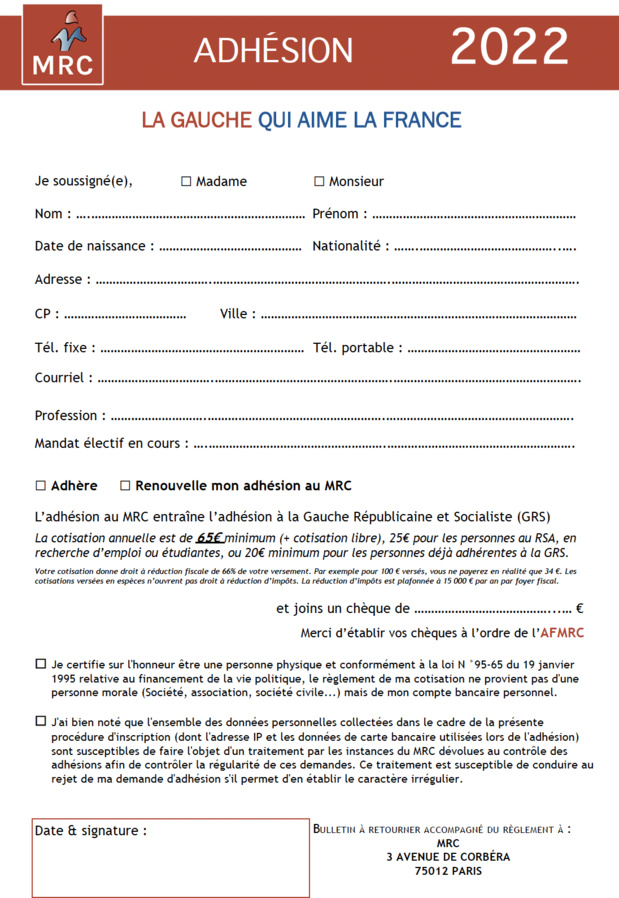 Bulletin d'adhésion 2022