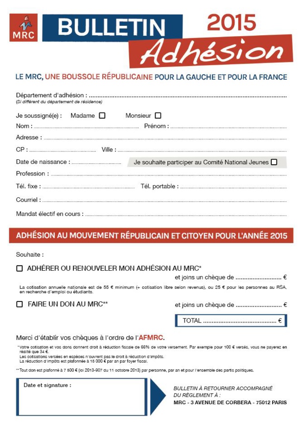 Bulletin d’adhésion au MRC (2015)