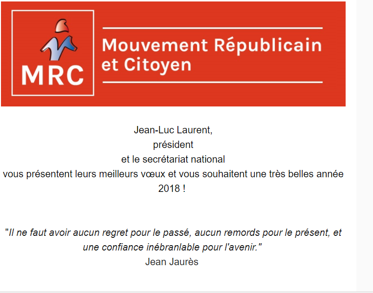Le Mouvement Républicain et Citoyen vous souhaite une excellente année 2018 !
