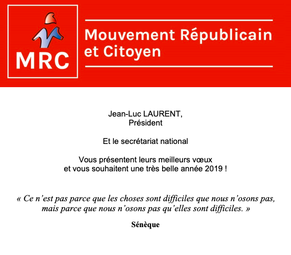 Voeux pour l'année 2019 du Président et du secrétariat national du MRC 