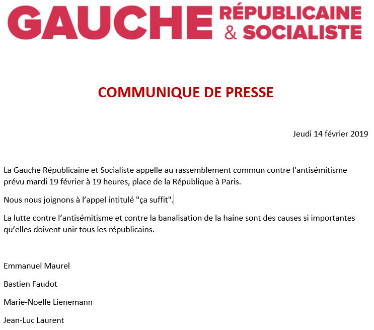 Appel à participer aux rassemblements contre l'antisémitisme mardi 19 février dans toute la France