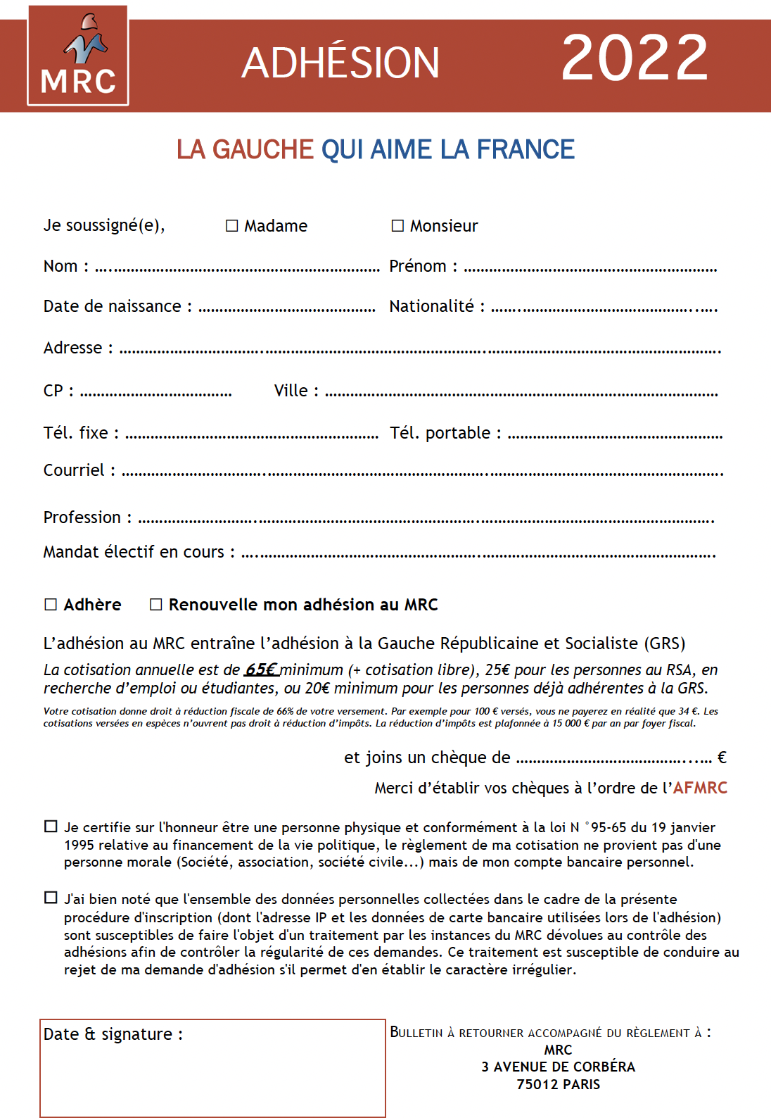 Bulletin d'adhésion 2022